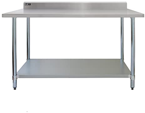 Tavolo in acciaio Inox Professionale da Cucina Commerciale Piano Cucina Ristorante Ripaino in Acciaio Per Ristoranti Preparazione Cibo con Mensola Portata fino a 250kg Piedini Aggiustabili - 120 cm