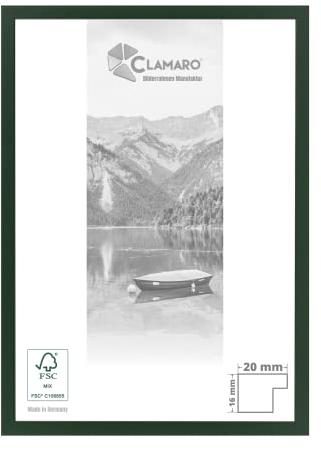 CLAMARO 'COLLAGE 20' Bilderrahmen 50x70 handgefertigt nach Maß | Dunkelgrün | Moderner 20 mm breiter slim Design MDF Holzbilderrahmen inkl. Acrylglas, Rückwand und Aufhänger