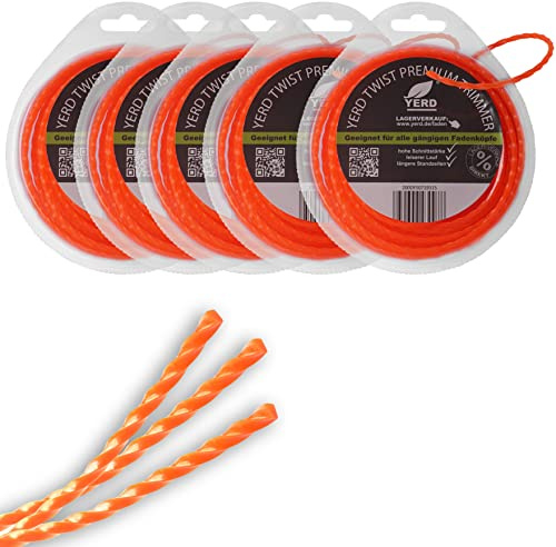 YERD Twist Motorsense Nylon Profi Mähfaden, 360° gedreht 4-Kant Trimmer-Faden, leise, effizient und aggressiv (Nylon TWIST 3.0mm x 75m)