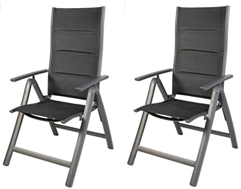LINDER EXCLUSIV 2 Stück Gartensessel Comfort 6-Fach verstellbar gepolstert schwarz