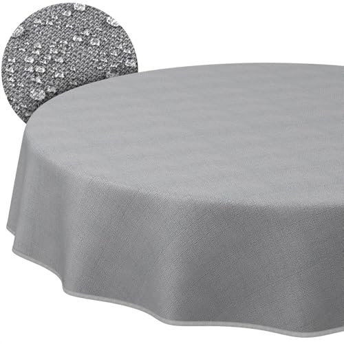 Stoff Tischdecke Textil Tischwäsche Tischtuch Baumwolle Polyester abwaschbar Uni Ornament Damast Jacquard Gewebe waschbar Dunkelgrau Rund 155cm mit Saum (Eingefasst)
