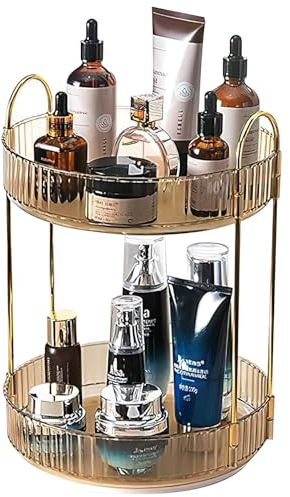 MOACC Porta Trucchi Rotante a 360°, Organizzatore di Cosmetici ad Grande Capacità, Organizzatore di Profumi, Make Up Organizer Adatti per Toeletta Camera da Letto Bagno Cucina, 2 Strati, Ambra
