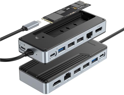 Yottamaster Docking Station USB C mit M.2 NVMe SSD Gehäuse, 8 in 1 USB C HUB Adapter mit 10Gbps USB 3.2 Gen2, 4K@60Hz HDMI, Type C,100W PD, Ethernet, Unterstützt 8TB SSD for Windows, Mac