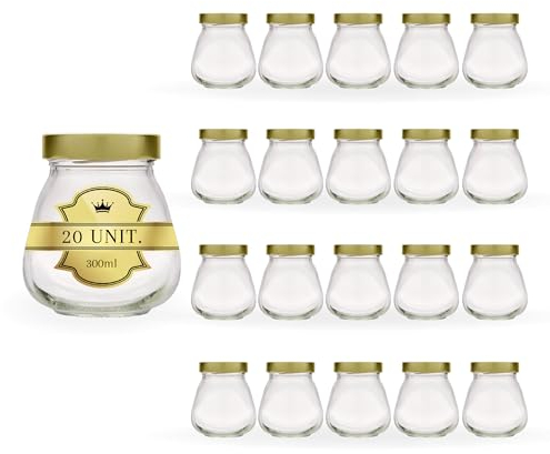 Espirito Rebelde 20 Pots en Verre 300ml avec Couvercle | Pot pour Tartinades, Confiture, Beurre de Cacahuète, Pâté, Épices | Pots et Bocaux de Conservation et Rangement Cuisine