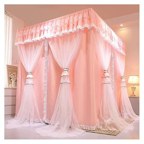SZITW Deluxe-Betthimmel-Moskitonetz für Einzelbett, Queen-Size-Bett, rosa-weißer Doppelschicht-Bettvorhang, Prinzessinnenzimmer, Schlafzimmer (Größe: 180 x 220 x 210 cm)