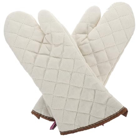 OUNONA 1 Pair Baking Gloves Oven Mitts Oven Gloves Kitchen Supply Non-slip Oven Glove Bakery Gloves Thickened Mittens Heat Resistant Oven Mitt Cotton White Protection Hand Warmer