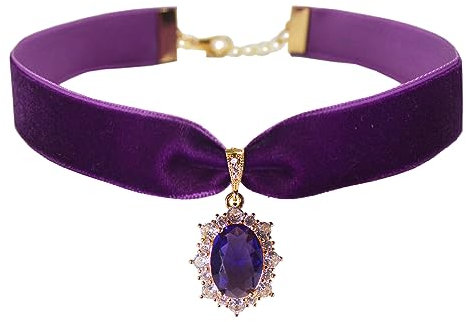 MOMOCAT Collana girocollo da donna in velluto placcato oro 14 carati, con imitazione gotica, ametista, vintage, medievale, da pirata, da vampiro, accessorio da strega, accessorio per carnevale, 48cm,