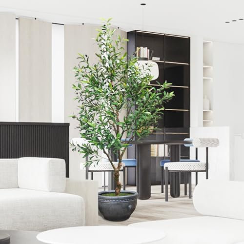Borojinmed Estos olivos artificiales para interiores de 7 pies (84 pulgadas), plantas artificiales artificiales para interiores, bonsái alto, árbol de olivo falso de 7 pies, para decoración del hogar,