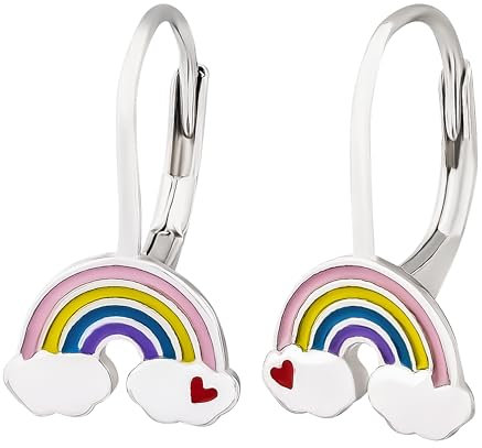 FIVE-D Kinderohrringe Creolen Regenbogen 925 Sterling Silber im Schmucketui (Silber-Premium)