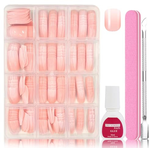 240 Stück Falsche Nägel Tips Set - Kurzer Square Falsche Nägel Zum Aufkleben - Nude Gradient Künstliche Nägel Nail Art Manicure Fake Nails für Damen und Frauen (Gradient Short Nude)