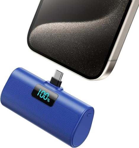 Mini Power Bank for iPhone 15 Series,Upgraded 5200mAh PD USB C Portable Charger Built-in USB-C Connector,Battery Pack Compatible with iPhone 15/15 Plus/15 Pro/15 Pro Max/Samsung,Android -Blue