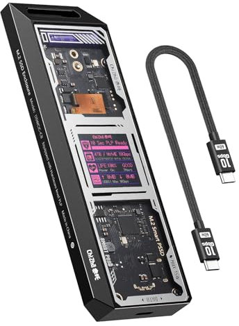 DOCKCASE&Chizha Explorer Edition Smart M.2 SSD Enclosure, 10s PLP Data Protection, SSD Health Detection, 15W Auxilliary Power Port NVMe Enclosure USB 3.2 10Gbps Supports NVMe SSD Up to 4TB