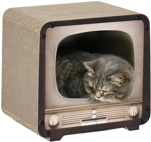 PawHut TV Shape Cat Scratching Board with Catnip, for Indoor Cats, Brown