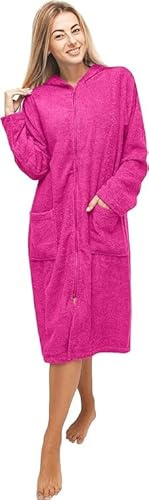 Kapuzen-Bademantel aus Frottee mit Reißverschluss für Damen und Herren | Bademantel & Strand-Überwurf, 100% Baumwolle, knielang, 2 Taschen, inkl. Tuch, S–3XL, Strand, Pool & Spa, maschinenwaschba