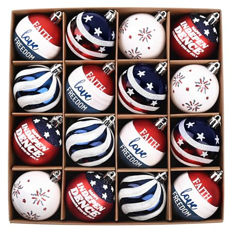 Valery Madelyn Patriotische Ornamente für Gedenktag, 4. Juli, Baumschmuck, 40,6 cm, rot, weiß, blau, bruchsicher, amerikanische Hängekugel, Ornamente für Unabhängigkeitstag, Weihnachtsdekoration