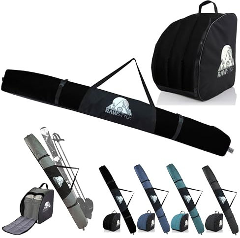 Rawstyle Skitasche Ski-Schuh-Tasche Kombi-Set SKI-Tasche wasserdicht Ski Bag Ski Cover Wintersport 160cm 180cm Modell 3 (Mod. 03 Uni schwarz, 180cm)