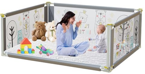 Laufstall Baby 180 * 150cm,Indoor & Outdoor Laufgitter Baby mit Matratze, Kinder Laufgitter mit Atmungsaktivem Netz für Kleinkinder, Höhenverstellbar