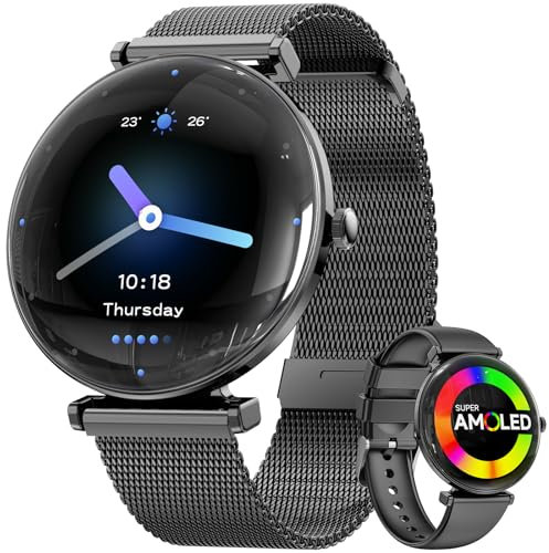 Smartwatch Damen, Konvexe Licht Dünn Smartwatch für Damen, 4,3 cm 1,43 Zoll AMOLED Touchscreen, Sportuhr mit Fitnessuhr, DIY Zifferblatt, Schlafüberwachung, Schrittzähler für Android iOS（Rose Gold）