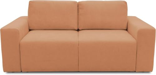 DOMO. collection Sofa Lares, Schlaffunktion & Federkern, Orange (Lachs) | 2 Sitzer mit Schlaffunktion und losen Rückenkissen, komfortables Schlafsofa, 192 x 116 x 85 cm (BxTxH)