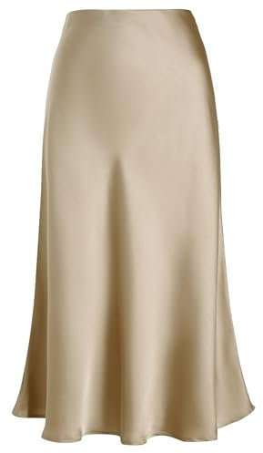 Eisnnu Jupe en Satin pour Femme mi-Longue trapèze Couleur Unie Jupe Soyeuse en Queue de Poisson pour soirée d'affaires S-XXXL (FR/ES, Alpha/Lettres, XXL, Taille Normale, Taille Normale, Kaki)