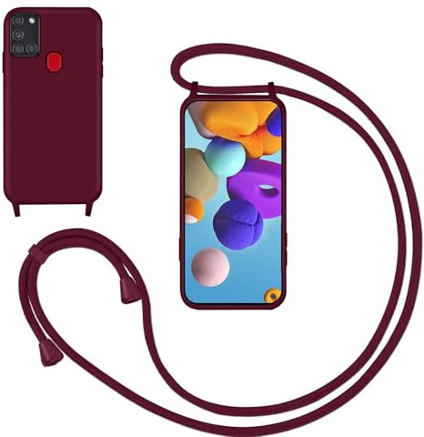 GoodcAcy Handyband für Samsung Galaxy A21S Hülle mit Band,Rot | Kameraschutz und Bildschirmschutz,Flüssig Silikon Necklace Handyhülle Schnur Schutzhülle Case für Umhängen Case mit Kordel