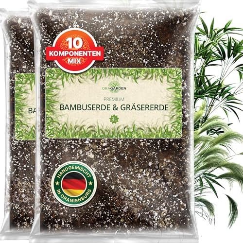 ORAGARDEN Bambuserde und Gräsererde für Zimmerpflanzen und Garten - 6L Erde Mischung für Pflanzen, Palmen, Blumen, Grünpflanzen - 10 Komponenten Grünpflanzenerde für Bambus und Gräser