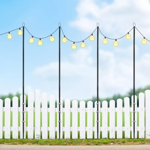 4 Stück Lichterkettenstangen 3m Metall-Lichtstange für Außenlichterkette Girlandenstangen zum Aufhängen von dekorativen Lichtern Standstangen für Deck Garten Party