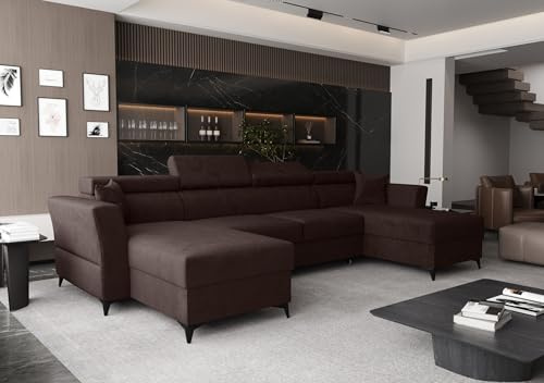 AXLIVING Ecksofa klein mit Schlaffunktion Ribella 345 cm Braun U-Form