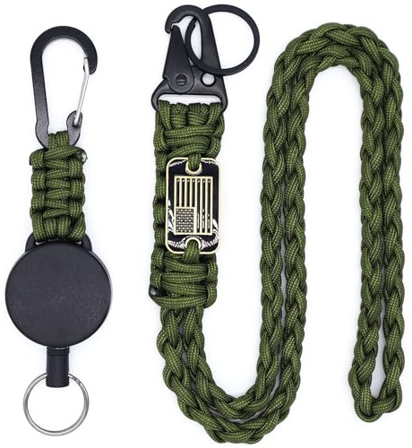cibtdtl Ausziehbarer Schlüsselanhänger, robuster Karabiner, Ausweishalter mit ausziehbarer ID-Clip-Rolle, Paracord-Schlüsselband, Stahlseil und Fallschirmseil-Halskette, 2 Stück