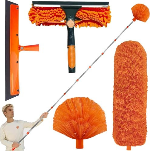 6m Telescopic Duster Kit with 1.5–4.9m Extension Pole, for Ceiling, Window, Roof and Cobweb Cleaning