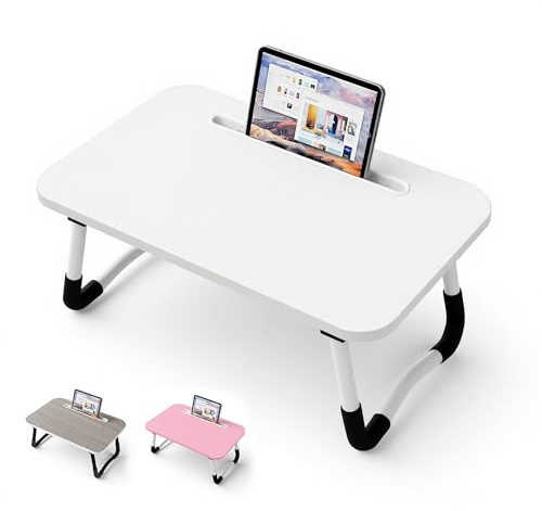Small Laptop Bed Desk - Lap Desk 48 x 30cm for Breakfast Tray Table, Eating, Reading, Writing, Working, Laptop Stand for Bed, Sofa, Office and Home (White)
