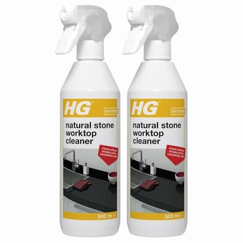 HG Natural Stone Worktop Cleaner 500ml x 2, Daily Kitchen Countertop Cleanser - Safe on Granite, Marble, Quartz & More Work Surfaces with Welari Thank You Card | (2 Pack)