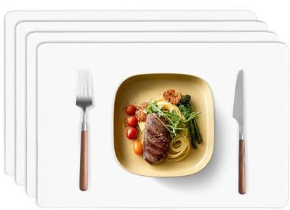 TAZAMI Silicone Place Mats for Table set of 4 Reusable Washable Non-slip Table Mats Nonstick Heat Resistant Waterproof Placemats for Kitchen Restaurant Office Desk 30X40cm(White)