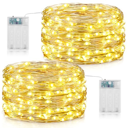 Lichterkette Batterie, 2 Stück 10M 10LED Micro LED Lichterkette Batterie mit Timer Warmweiß Lichterketten Kleine für Zimmer Garten Krüge Flaschen Weihnachten Halloween Deko DIY