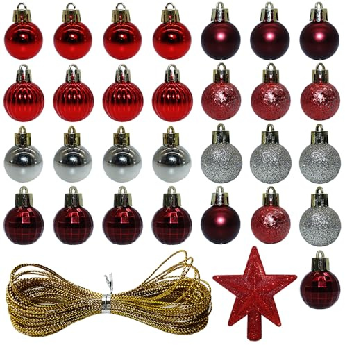 30 Pezzi Palline di Natale 3 cm con Gancio,Rosso e Argento Sfere Natale Set Palla di Natale,Palline per Albero di Piccole Decorazioni