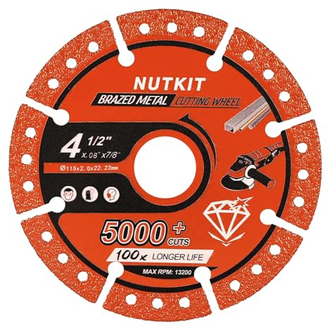 NUTKIT Diamant Trennscheibe 115x 2x 22.23mm, Universal Diamanttrennscheibe | Profi Multi Diamant Diamanttrennscheiben für Winkelschleifer, Diamantscheibe für Betonstahl Fliesen Stahl Eisen Inox