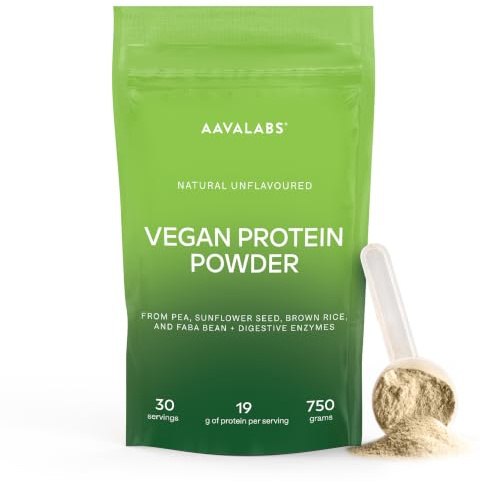 Vegan Protein Powder - Plant Based - 30 Servings -Natural Unflavoured- Multi-Protein Blend from Sunflower Seed, Brown Rice, Faba Bean & Pea Protein Powder + Digezyme -750g (Clean & Gluten Free)