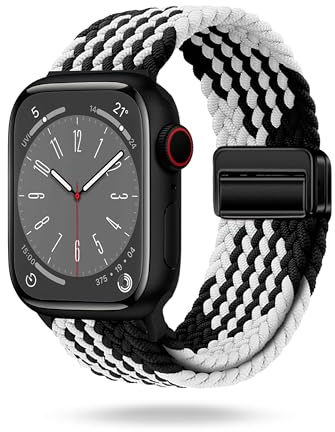 ONEFLOW Casual Loop Kompatibel mit Apple Watch 11 (42mm) Geflochtenes Armband Elastisch, Textil iWatch Armbänder Damen Herren, Sport Nylon Stoff Band Verschluss Magnetisch, Monochrom