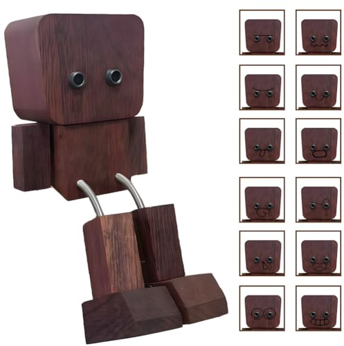 EduPlayte Wackelnder Holzmann, Wackelfigur Auto Holz, Schüttelmann Aus Naturholz, Handgefertigter Wackelmännchen Mit 12 Magnetischen Gesichtsausdrücke Home Auto Deko Geschenke