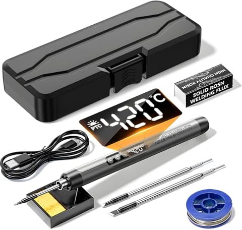 Cordless Soldering Iron Kit, Rechargeable USB Soldering Tool with LCD Display 3 Tips, Solder Wire, Adjustable Temperature 260℃ - 420℃, Portable Electric Soldering Pen for Home Appliance Repairs