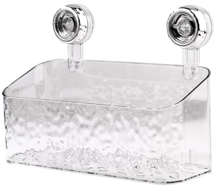 Vilgftyiet Suction Cup Storage Box for Shower and Bathroom, Transparent Gray, 292 x 209 x 129mm, Wall Mounted with Suction Cups, PET Material, Ventilated Design
