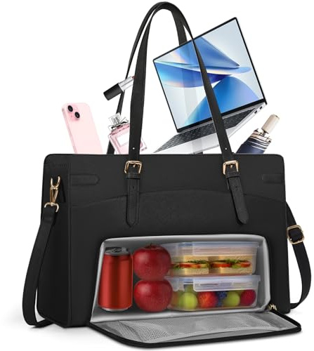 RAINSMORE Laptop Bags for Women with Insulated Lunch Compartment Work Bag | Tote Bags for Women with 15.6 inch Laptop Compartment Large Laptop Handbag Waterproof PU Leather for Office Business College