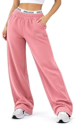 SMILODOX Jogginghose Damen Thalea Oversized Wide-Leg, Sweatpants, Freizeit-Hose mit elastischem Bund und Tunnelzug, Seitliche Eingrifftaschen, Logo-Stitching Modernes Design, für Gym & Homewear