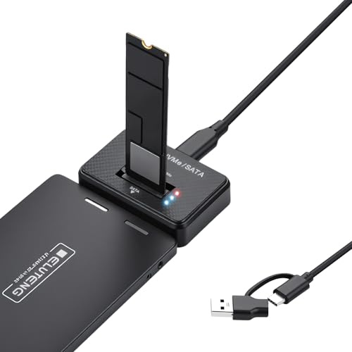 ELUTENG M.2 NVMe und SATA Festplatten Dockingstation | 10Gbps, M-Key B+M Key, Duales Protokoll, USB-C auf C+A 2-in-1-Kabel, 22110, 2280, 2260, 2242, 2230 SSD
