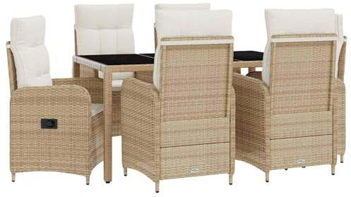 vidaXL Outdoortisch-Set 7 pcs Beige und Cremeweiß 150 x 90 x 75 cm, Stilvolles, modernes Essset für draußen, wetterfest, perfekt für Partys im Garten, Balkon oder beim Essen im Freien