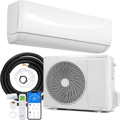 HOMFME 24000 BTU Air Conditioner Wall Split, 5 in 1 Split AC Unit Air Cooler Heater Fan Dehumidifier with Remote Control, Heat Pump, A++ Energy Efficient, Installation Kit Included (24000, BTUs)