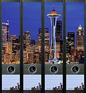 Ordnerrücken breit 4er Set Ordner Tower Slyline Aufkleber Etiketten Deko 417