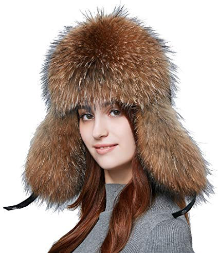 BeFur Unisex Winter Echte Fellmütze Uschanka Trappermütze Pilotenmützen L Waschbär
