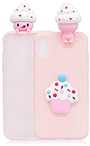 Dessin Animé 3D Crème Glacée Silicone Coque iPhone XR,DasKAn Mignon Motif de Poupée Ultra Mince Souple Fine Silicone Housse de Arrière Antichoc Gel TPU Étui de Téléphone,Rose Clair#1