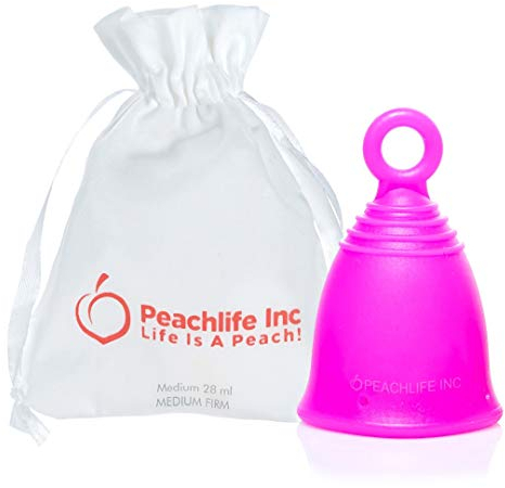 Peachlife Coppetta mestruale ad anello con manico in silicone riutilizzabile per 10 anni, taglia media, media durezza Peachcup